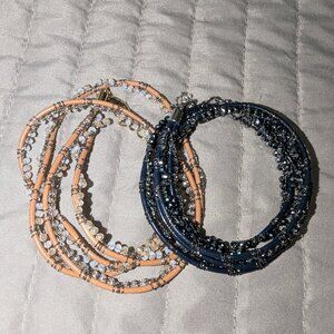 $3 with Bundle ~  Set of 2 Crystal Wrap Bracelets Leather Cord Multi Strand 5839